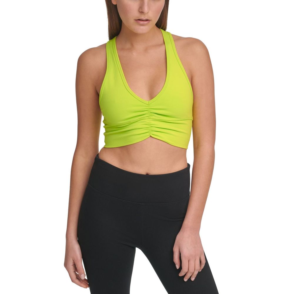 DKNY Womens Sport Ruched Racerback Low Impact Sports Bra,Sour Apple,Medium